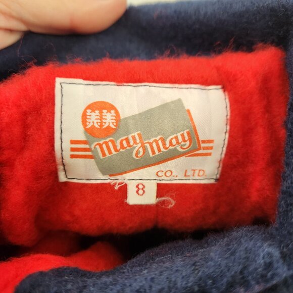 Vintage May May Kids Winter Coat Size 8 Detachable Hood Blue Red - Picture 6 of 11